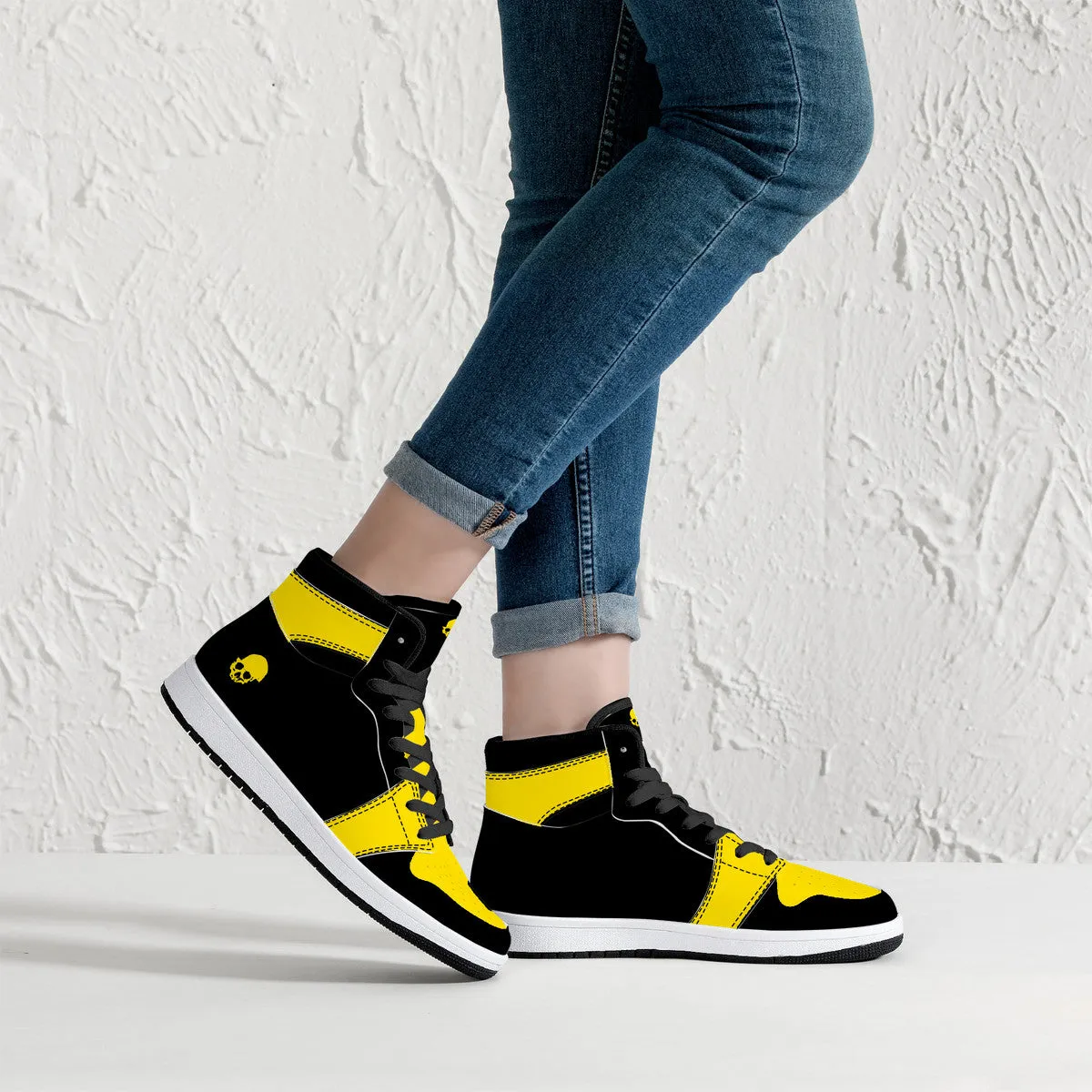 Yellow Skull High-Top Sneakers - Black | Custom Shoes | Shoe Zero